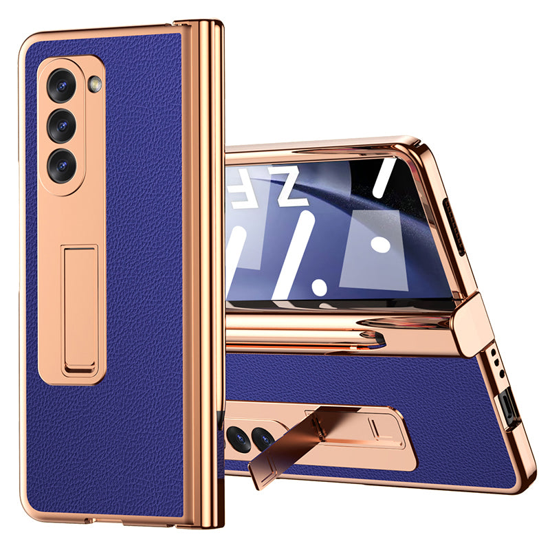 For Samsung Galaxy Z Fold5 5G Kickstand Case Anti-Fall Hinge PU Hard PC Electroplating Phone Cover with Tempered Glass Film Pen For Samsung Galaxy Z Fold5 5G Kickstand Case Anti-Fall Hinge PU Hard PC Electroplating Phone Cover with Tempered Glass Film Pen